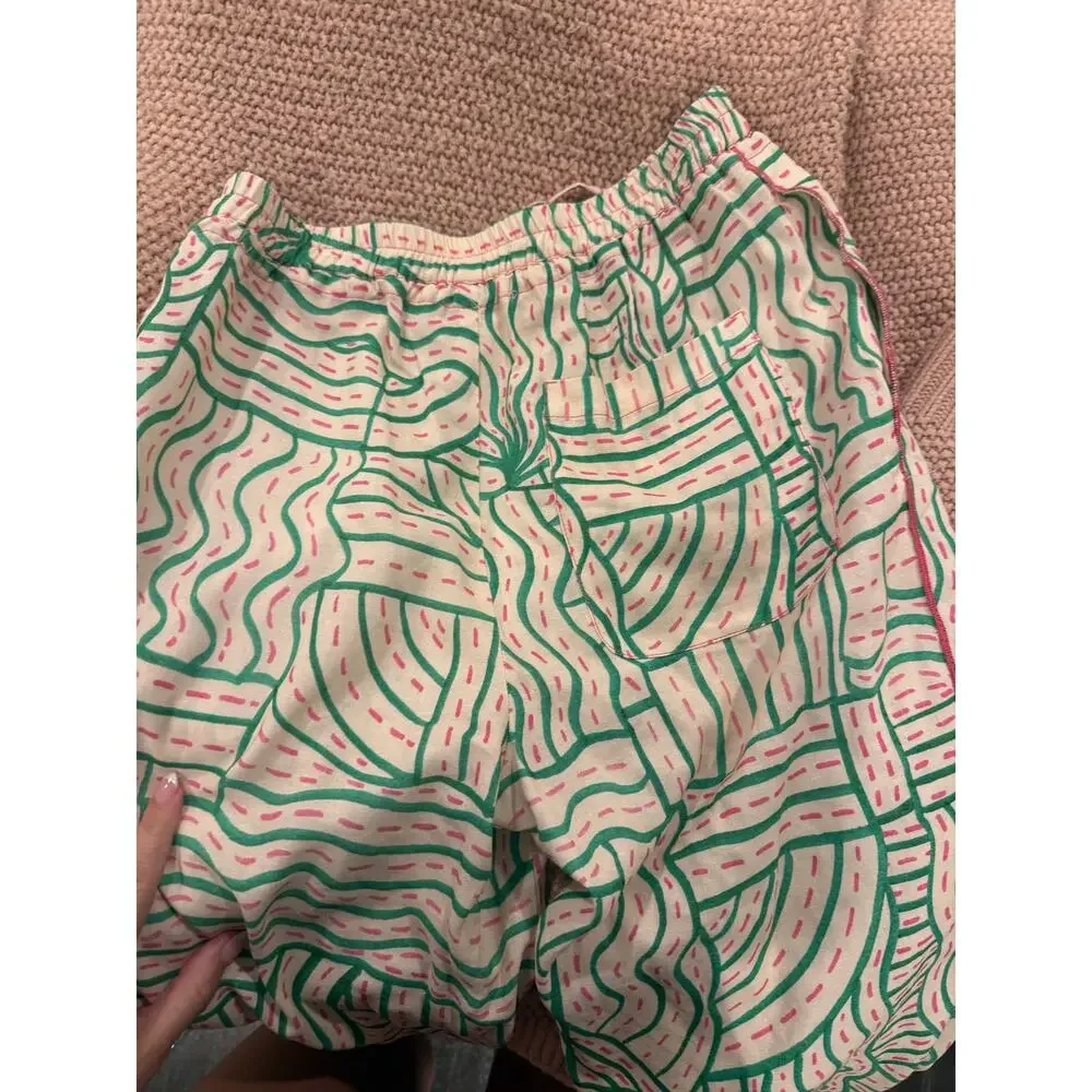 Zara Linen Blend Graffiti Print Pants size XS